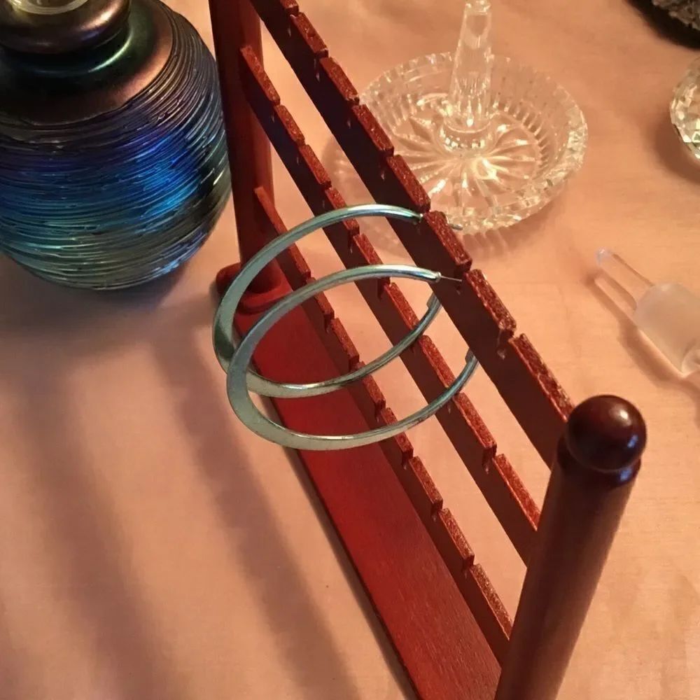 Metallic Blue Hoop Earrings - Picture 3 of 3